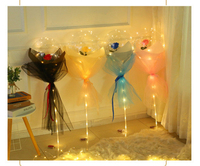 Bouquet de roses lumineuses à LED, ballon Bobo à ouverture large de 22 pouces, ballon à bulles lumineux avec une rose à l'intérieur et des lumières à piles