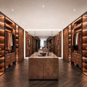 Moderno Armario Vestidor Italiano <span class=keywords><strong>de</strong></span> Lujo Personalizado con Isla, Vidrio Acanalado, Iluminación LED, Muebles <span class=keywords><strong>de</strong></span> Dormitorio - Product Image 1