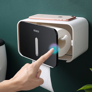 Ecoco Wall Mounted Toilet Paper Holder Touch Sensor Waterproof Storage Bathroom Tissue Box With Phone Stand - Product Image 1
