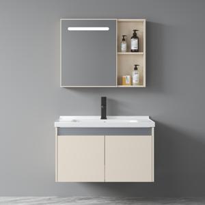 Hiện Đại <span class=keywords><strong>Hidden</strong></span> Xử Lý Treo Tường Không Thấm Nước Nhôm Phòng Tắm Lưu Trữ Tủ LED Thân Thiện Với Môi Vanity Combo Cho Khách Sạn Sử Dụng - Product Image 6