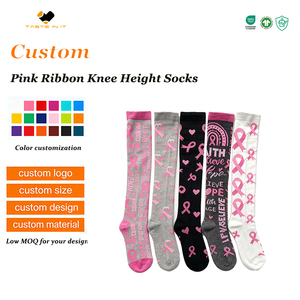 Medias de compresión ligera hasta la <span class=keywords><strong>rodilla</strong></span> con lazo rosa, personalizadas para el cáncer de mama, con punta cerrada, venta al por mayor, con soporte para muestreo rápido - Product Image 4