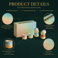 Coffret en carton rigide haut de gamme personnalisé, dégradé pêche-vert sarcelle, avec poignée en cuir, en matériaux recyclés, pour emballage de thé et de vaisselle.