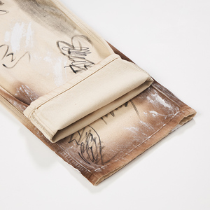 Jeans droits pour hommes sur mesure OEM en gros, pantalon en denim <span class=keywords><strong>beige</strong></span> délavé, imprimé graffiti, style streetwear vintage - Product Image 4