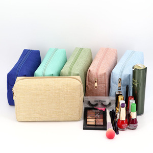 Sac <span class=keywords><strong>de</strong></span> voyage cosmétique en lin naturel personnalisé écologique avec logo, sac cosmétique vierge, pochette pour pinceaux, trousse <span class=keywords><strong>de</strong></span> <span class=keywords><strong>toilette</strong></span> promotionnelle écologique - Product Image 4