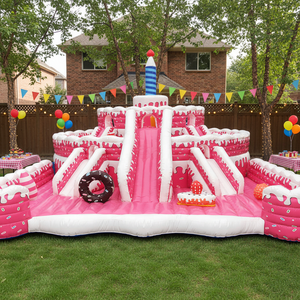 <span class=keywords><strong>Castillo</strong></span> Inflable Grande Rosa para Exteriores, Combinación de Tobogán y Escalada, <span class=keywords><strong>Castillo</strong></span> Hinchable con Diseño de Pastel Personalizado - Product Image 3