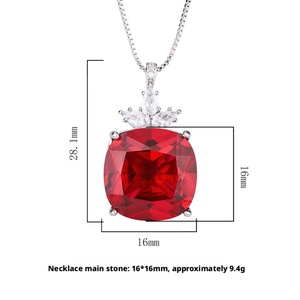 Collier pendentif classique en cuivre écologique anti-ternissement avec zircone cubique rouge carrée de 16 mm et pierres précieuses multicolores pour femme - Product Image 6