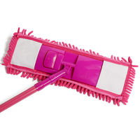 Tête de balai plat en microfibre chenille avec long manche télescopique pour le nettoyage à sec des sols