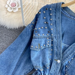 2026 <span class=keywords><strong>Bufa</strong></span> OEM Veste en jean pour femme Printemps Été Automne Nouvelle Mode Polyvalente Perlée Col en V Coupe Ample Courte Ajustable à la Taille Décontractée - Product Image 5