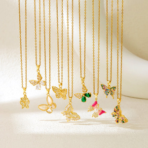Collier Pendentif Papillon en Acier Inoxydable Plaqué Or avec Zircon pour Femme, Vente en Gros Usine, Nouveauté Tendance, Bijou de Mode, Idée Cadeau - Product Image 1