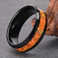 8mm Noir Couleur Hypoténuse Conception Mode Opale De Feu Bande De Fiançailles Tungstène Opale Pierre Anneau Lune Opale Anneau