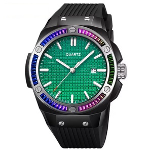 Reloj de Cuarzo de Lujo para Hombre con Anillo de Diamantes, Logotipo Personalizado, Resistente al Agua, Calendario, Ancho de Correa de 20 mm, Esfera Colorida y Moderna - Product Image 6