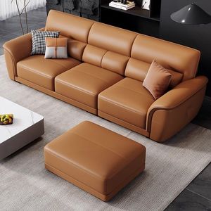 Juego de Sofás de Cuero Genuino Minimalista Moderno para Sala de Estar, Uso Doméstico, Acabado Lavable, Sofá Esquinero - Product Image 3