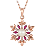 Pendentif élégant ZG en laiton avec perle d'eau douce et pierre précieuse en forme de flocon de neige, cadeau de Noël pour femme