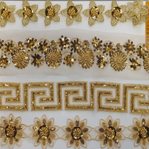 Ruban de dentelle brodé de perles et de sequins fait main, 100 % polyester, pour robe de mariée, sac, vêtement, matériel de couture - Product Image 3