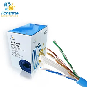 Fanshine kabel Ethernet OEM, kabel Data Ethernet 6 kabel UTP Cat 6 dengan Tes Fluke, 23AWG CCA 0.57mm Cat 6 kabel 305M