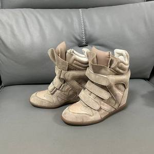 Chaussures décontractées pour femmes à talon <span class=keywords><strong>compensé</strong></span> invisible, rehaussantes, en cuir véritable, à blocs de couleur, avec fermeture Velcro - Product Image 4