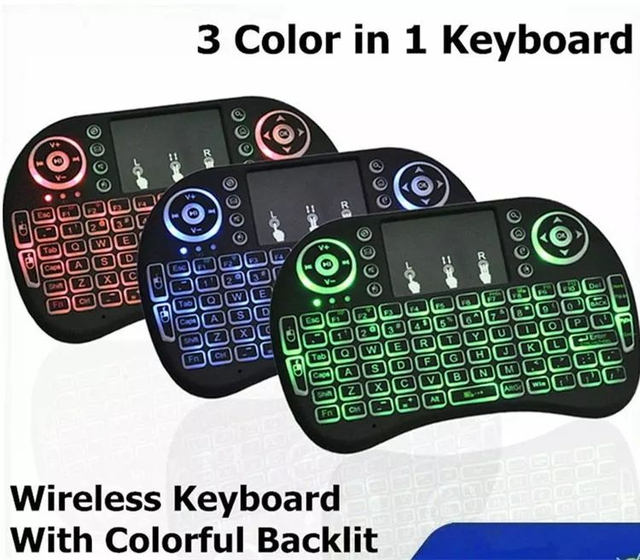 New RII I8+ Mechanical Backlit RGB Waterproof Wrist-Support Mini Wireless USB 2.4G Keyboard Touchpad Handheld for PC Android TV