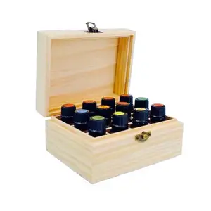 천연 소나무 우드 에센셜 오일 포장 나무 상자 뚜껑 싼 나무 보관 병 빈 선물 상자 판매