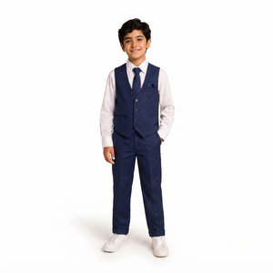 Uniforme Escolar Formal para Niños al por Mayor, Conjunto de Cuatro Piezas: Chaleco Azul Marino, Camisa Blanca de Manga Larga, Corbata y Pantalones, Uniforme Escolar Personalizado - Product Image 1