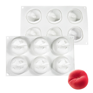 Moule en silicone 6 cavités en forme de pêche pour desserts, mousses, gâteaux et gelées - Série Fruits - Outils de décoration - Product Image 2