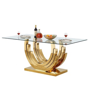 <span class=keywords><strong>Table</strong></span> à manger rectangulaire de luxe léger en verre trempé et marbre, style moderne et minimaliste, avec chaises, <span class=keywords><strong>pour</strong></span> villa et usage domestique - Product Image 3