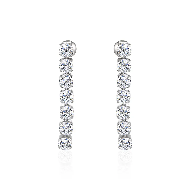 Luxury Wedding Jewelry Bling Long Sparkling Cubic Zirconia Stone Tassel Dangle Earrings Female Bridal Jewelry