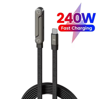 Cable de Carga Rápida Ajustable de Tipo C a Tipo C, Cable Plano PD de 240 W, Soporte para Teléfono, Cable de Carga 2 en 1 para Teléfono