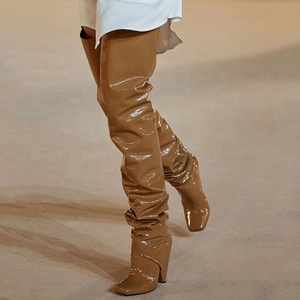 Botas de tacón de aguja hasta la rodilla para mujer, estilo holgado de invierno, con punta cuadrada, botas sexys de caña alta, talla grande 43 - Product Image 1