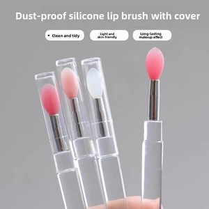 Mini Silicone Lip Brush Transparent <b>Rod</b> <b>Plastic</b> Handle with Lid Portable Lip Gloss Applicator - Product Image 2