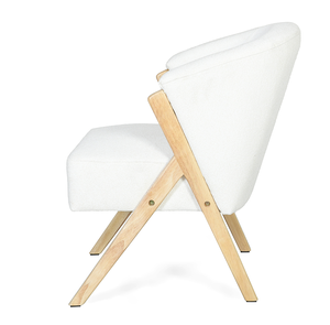 Fauteuil d'appoint moderne avec revêtement blanc et structure en bois massif, fauteuil lounge minimaliste pour salon - Product Image 5