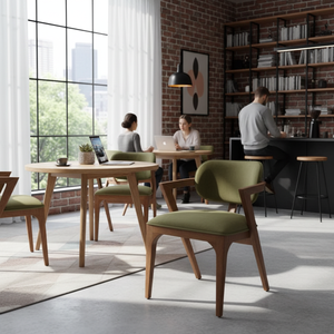 Contemporary Eco Friendly Wooden <b>Armchair</b> with Iron Frame Velvet Cushion for Office <b>Dining</b> and Hospitality Spaces - Product Image 3
