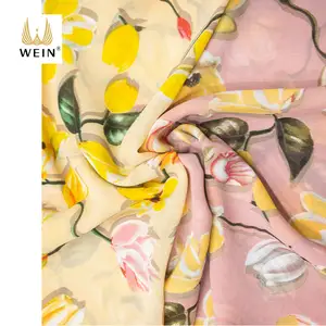 WI-A14 Super soft 100% polyester high quality pearl chiffon abstract printing fabric for skirt