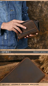 Pochette en cuir Andong pour homme, portefeuille long grande capacité en cuir de vache véritable, sacoche de téléphone en cuir Crazy Horse, tendance - Product Image 6