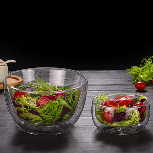 Insalatiera di frutta in vetro trasparente a doppio strato resistente al calore soffiato a mano decorativo per <span class=keywords><strong>Bar</strong></span> ristorante di casa - Product Image 4