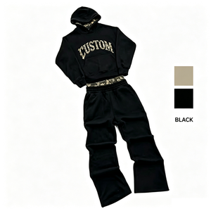 100% Cotton Vintage Mens <b>Tracksuit</b> Custom Letter Applique Logo Hoodie and Flare Sweatpants Two Piece Set Street Fashion Outfit - Product Image 3