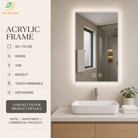 Miroir de salle de bain LED à cadre acrylique 50x70cm, tactile et dimmable, 6000K, anti-buée, IP44, mural, pour distributeurs par Joystar