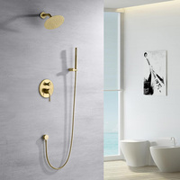 Ensembles de mitigeur de robinet de douche à poignée unique doré brossé rond mural en cuivre matériel salle de bain panneau de système d'eau chaude et froide