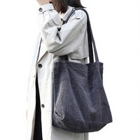 Tas Belanja Persegi Terbuka Kapasitas Besar Gaya Korea, Tas Tangan Kanvas Artistik Kasual, Tas Selempang Ganda Vintage Sederhana