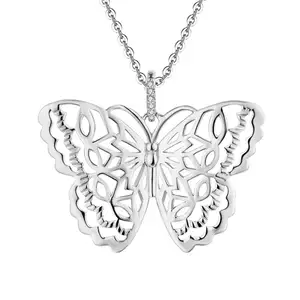 YH 925 Real Sterling Silver Hollow Butterfly Shaped Zircon Pendant Necklace For Women Wedding Bridal