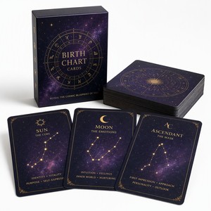 Cartas de Astrología con Diagrama de Nacimiento, Impresión Personalizada, Mazo de Cartas Oraculares con Diseño de Rueda del Zodíaco Cósmico, Venta al Por Mayor de Fábrica OEM - Product Image 1