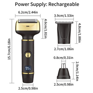 3 Trong 1 Người Đàn Ông Tóc Tông Đơ Mũi Tông Đơ Dao Cạo Điện Thiết Lập Không Thấm Nước Không Dây Có Thể Sạc Lại Chuyên Nghiệp Lá Máy Cạo Râu Với LCD - Product Image 2