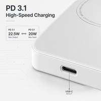 Batterie externe ultra-mince 116g 15mm 10000mAh 15W sans fil 22.5W PD avec support magnétique puissant et protection NTC 8 couches Cx137