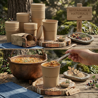 Bols à soupe en kraft de 8 oz à 32 oz, gobelets à soupe à paroi simple avec couvercle pour plats à emporter et emballage de salades