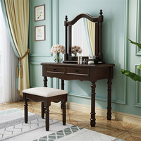 Table de toilette minimaliste américaine en bois massif avec tabouret, ensemble de coiffeuse compact pour chambre à coucher