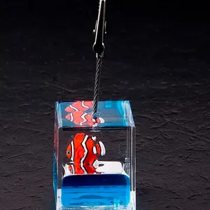 Forma di cubo adorabile animale pesce galleggiante acrilico acqua liquida olio Memo Clip nome del biglietto di affari titolare