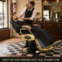 Fauteuil de Barbier Hydraulique Premium Gris Doré pour Hommes, Chaise de Salon de Beauté avec Appui-tête, Pivotant à 360°, Inclinable, Repose-pieds Rabattable, en Cuir PU