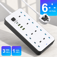 Multiprise domestique à interrupteur unique, 3 ports USB + 1 port TYPE-C, 4 ou 6 prises, spéciale Moyen-Orient, de type britannique