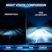 Phares LED de voiture SunRise F50 H13 12V 100W 12000LM 6500K IP68 Étanche Haute Luminosité Plug-and-Play Adaptation Universelle