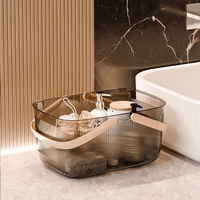 Panier de rangement transparent en plastique de style nordique avec poignée pour salle de bain, lavage, bain et utilisation sur bureau