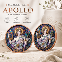 Pièce de monnaie en cuivre fin 999 de 1 oz, mythologie grecque, Apollon, relief 3D, couleur UV, finition proof-like, artisanat métallique